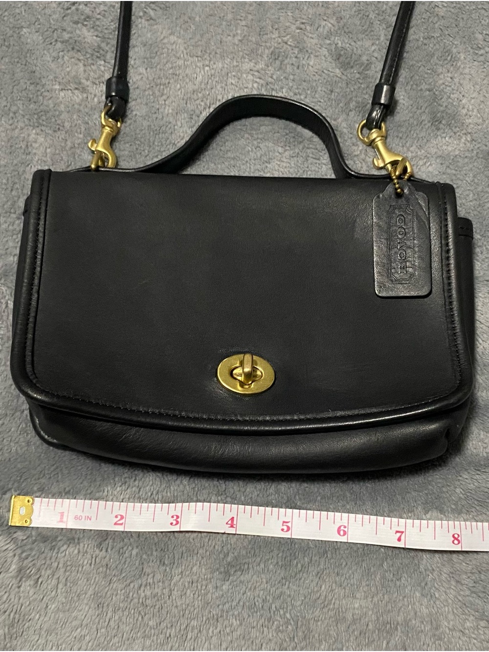 Coach Black Leather Crossbody with Gold Turnlock